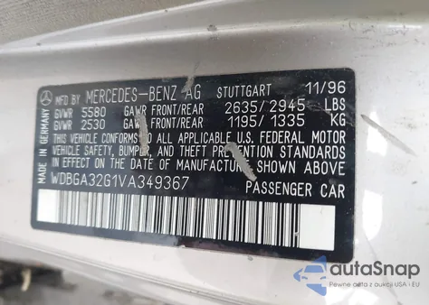 1997 Mercedes-Benz S 320 Base Swb from USA, damaged, VIN WDBGA32G1VA349367